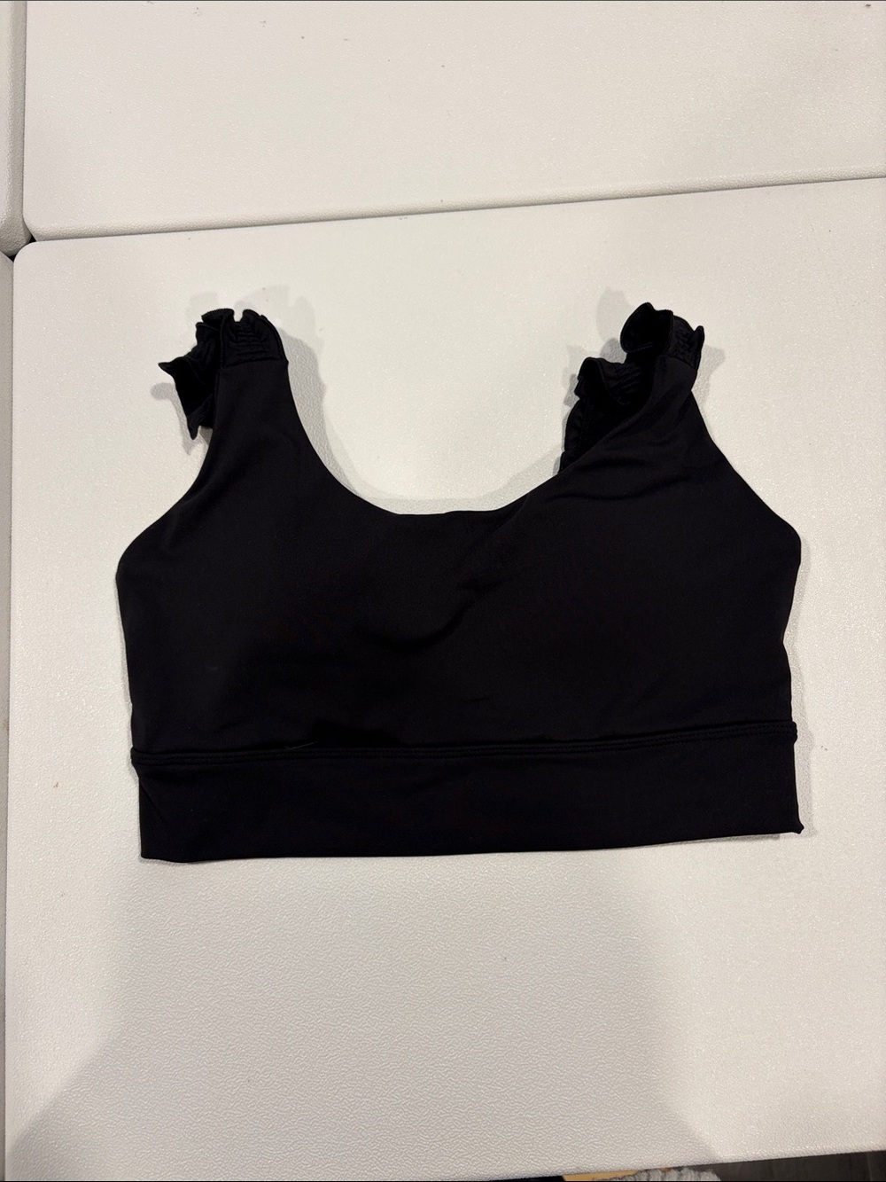 Mono B Black Ruffle-Strap Sports Bra